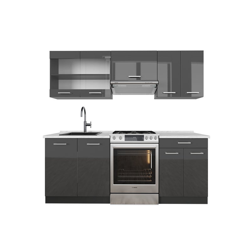 Vicco Aneks kuchenny R-Line, Antracyt wysoki połysk/antracyt, 200 cm , BP Marmur