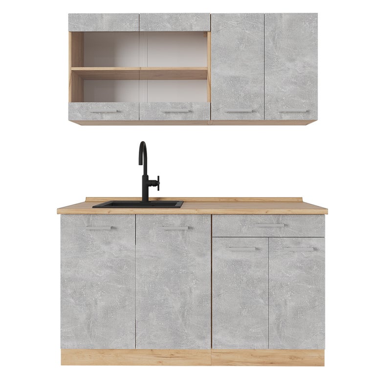 Vicco Pojedyncza kuchnia R-Line, Beton/złoty dąb, 140 cm , BP Dąb