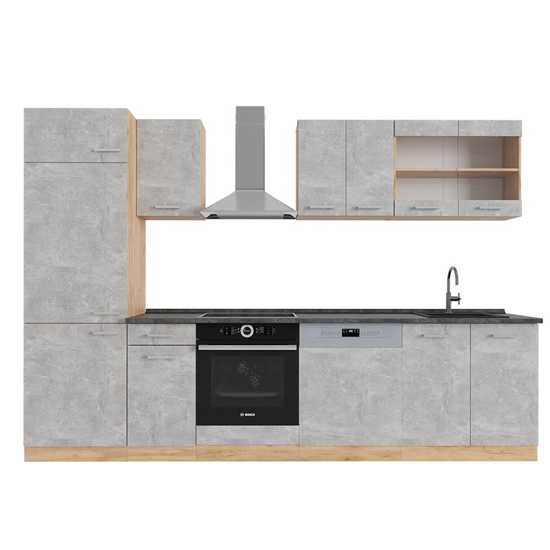 Vicco Aneks kuchenny R-Line, Beton/złoty dąb, 300 cm , BP Antracyt