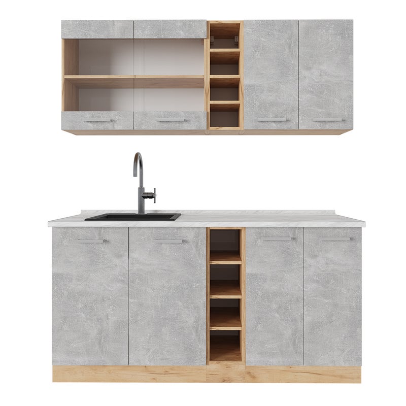 Vicco Pojedyncza kuchnia R-Line, Beton/złoty dąb, 160 cm , BP Marmur