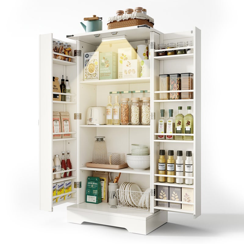 Szafka kuchenna, wysoka szafka kuchenna - 2 drzwi - 60 x 35 x 128,5 - regulowane półki - płyta MDF - biała