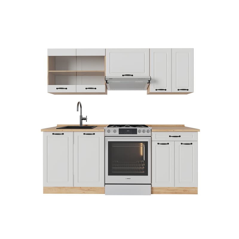 Vicco Aneks kuchenny R-Line, Biały dworek/złoty dąb, 200 cm bez blatu roboczego