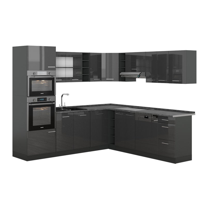 Vicco Kuchnia narożna R-Line, Antracyt wysoki połysk/antracyt, 247 x 60 cm , BP Antracyt