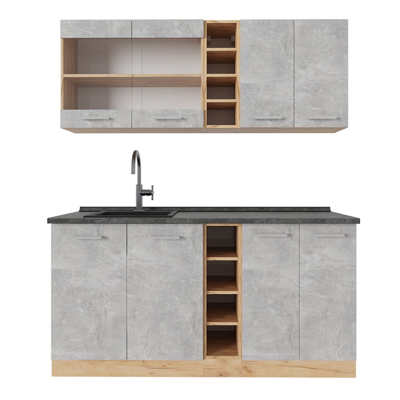 Vicco Pojedyncza kuchnia R-Line, Beton/złoty dąb, 160 cm , BP Antracyt