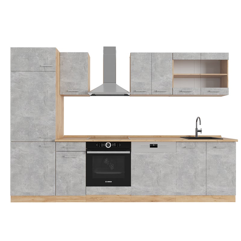 Vicco Aneks kuchenny R-Line, Beton/złoty dąb, 300 cm , BP Dąb