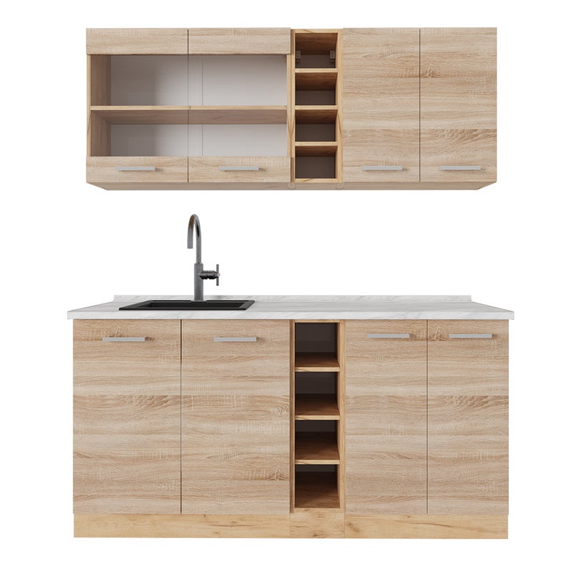 Vicco Pojedyncza kuchnia R-Line, Dąb Sonoma/Goldkraft, 160 cm , BP Marmur