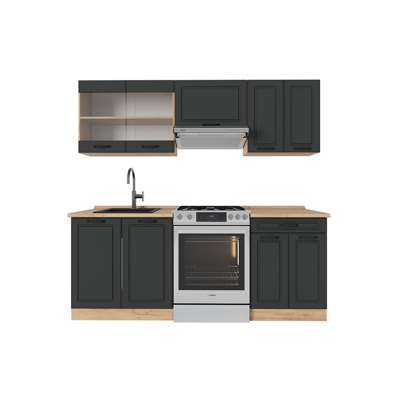 Vicco Aneks kuchenny R-Line, Antracytowy dom wiejski/złoty dąb, 200 cm , BP Dąb