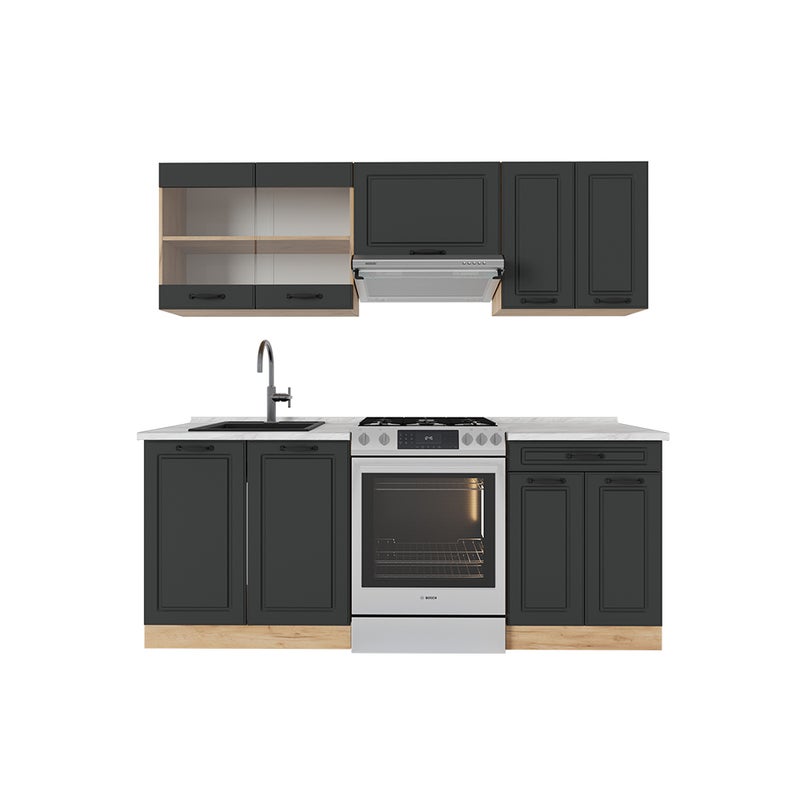 Vicco Aneks kuchenny R-Line, Antracytowy dom wiejski/złoty dąb, 200 cm , BP Marmur