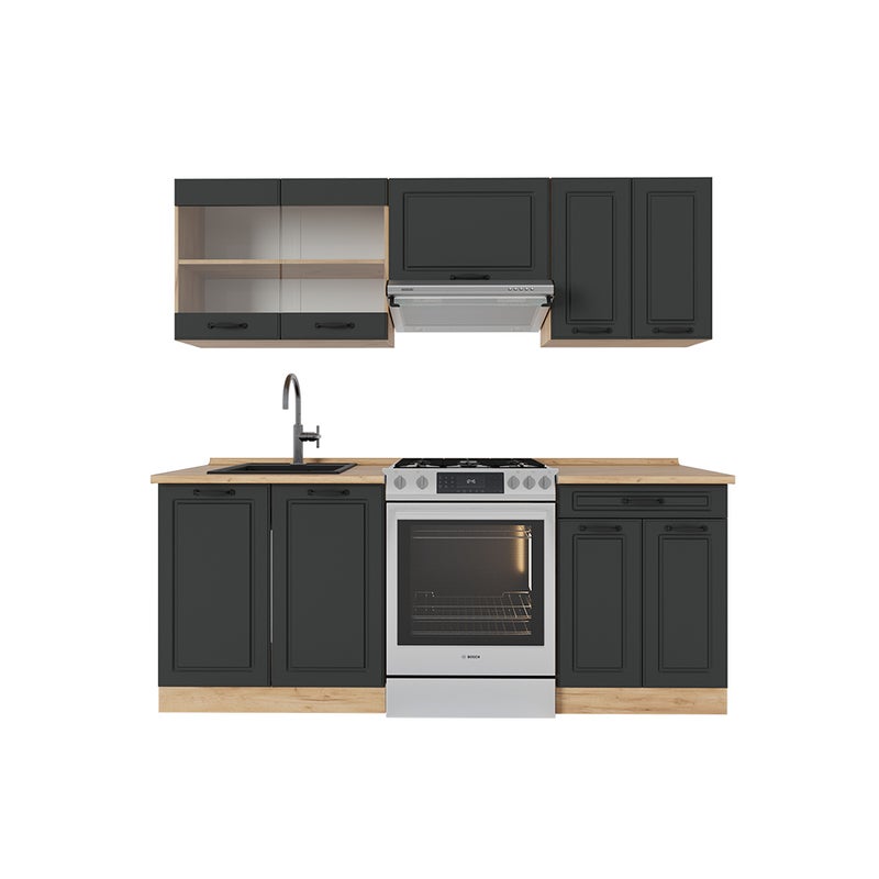 Vicco Aneks kuchenny R-Line, Antracytowy dom wiejski/złoty dąb, 200 cm bez blatu roboczego