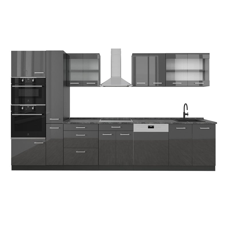 Vicco Kompletna kuchnia R-Line, Antracyt wysoki połysk/antracyt, 350 cm , BP Antracyt