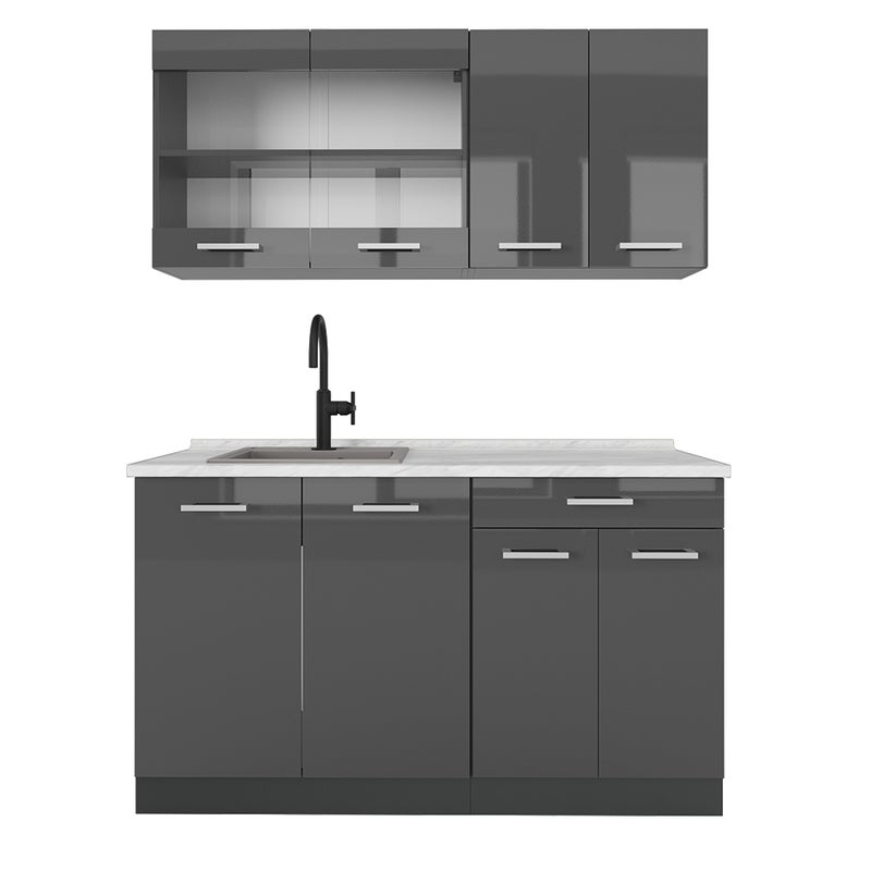Vicco Pojedyncza kuchnia R-Line, Antracyt wysoki połysk/antracyt, 140 cm , BP Marmur