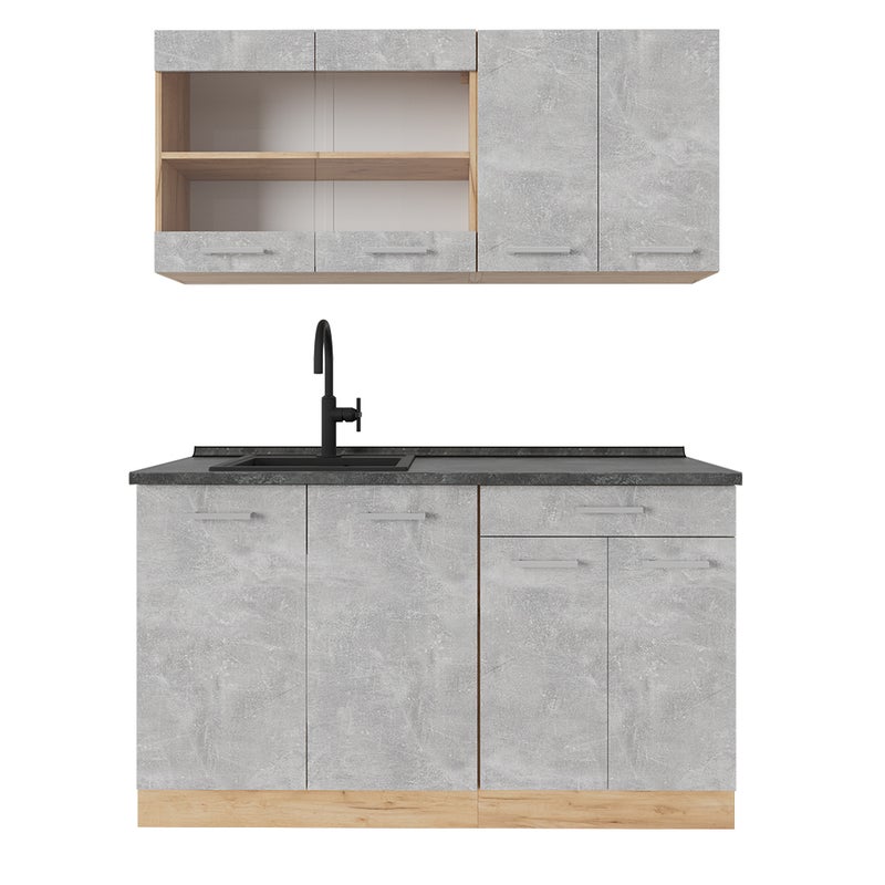 Vicco Pojedyncza kuchnia R-Line, Beton/złoty dąb, 140 cm , BP Antracyt