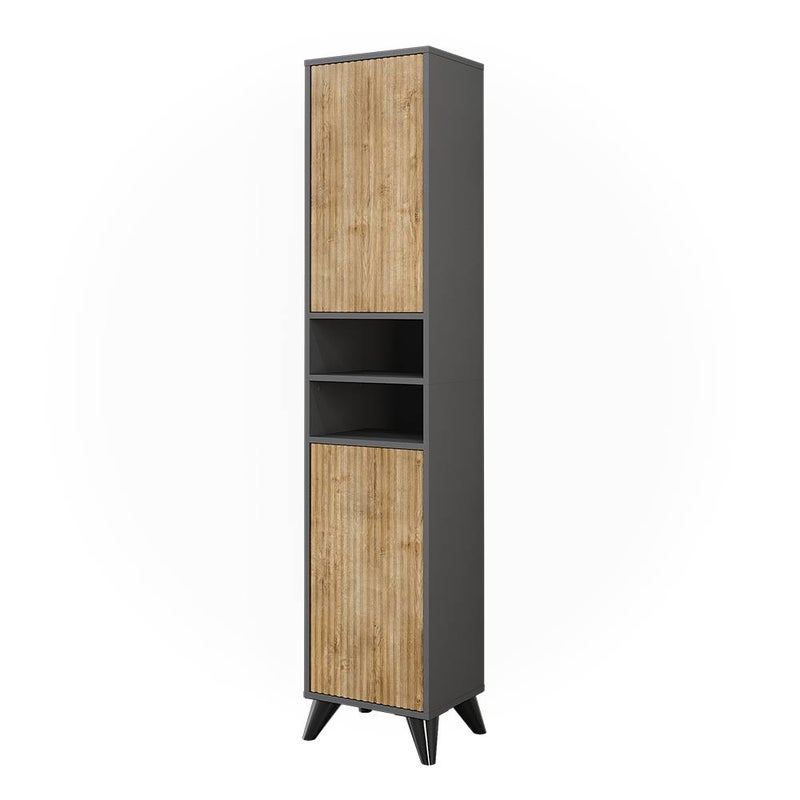 Vicco Szafka łazienkowa Leano, Antracyt/dąb górski, 38 x 180 cm z 2 drzwiami