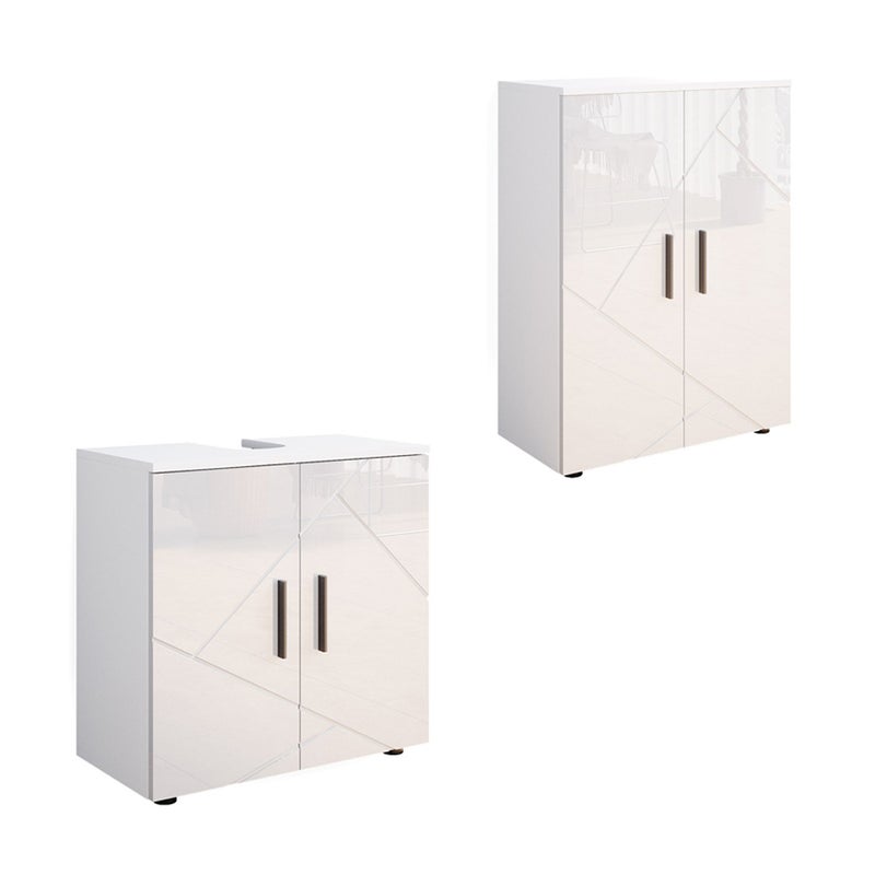 Vicco Zestaw mebli łazienkowych Irma, Biały wysoki połysk, 2 części, z jednostką midi