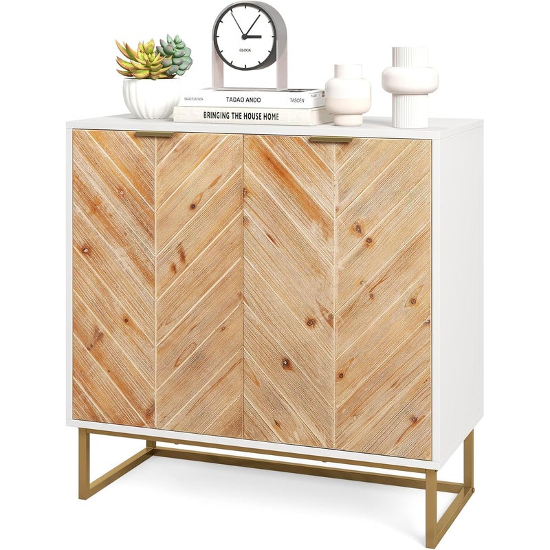 Kredens z 2 drzwiami, szafka kuchenna z regałem, nowoczesna szafka bufetowa z metalowymi nogami, jadalni, salonu, 80 x 40 x 80 cm (biała)