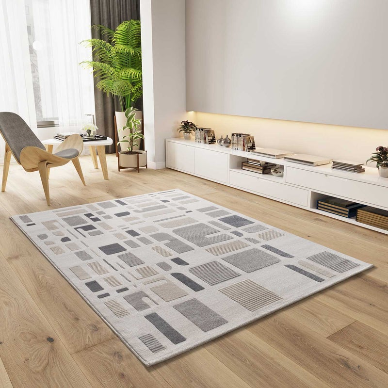 Prostokątny srebrny dywanik wewnętrzny 80 x 150 cm FLORA z geometrycznym tłoczeniem - ATTICGO