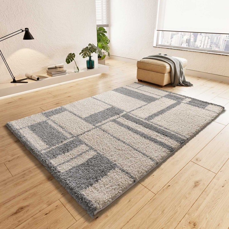 Prostokątny srebrny dywan do wnętrz 160 x 230 cm HELIA shaggy geometryczny - ATTICGO