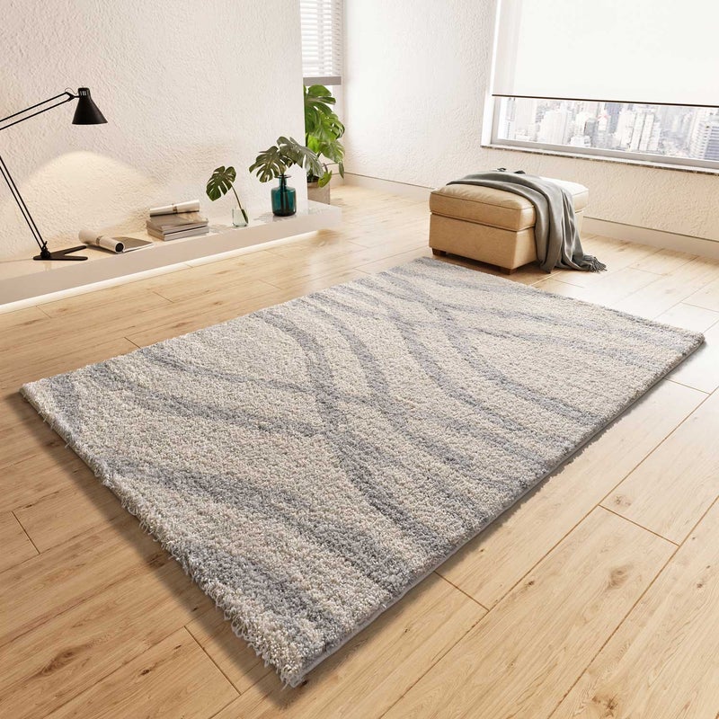 Prostokątny srebrny dywan do wnętrz 160 x 230 cm HELIA shaggy skandynawski - ATTICGO