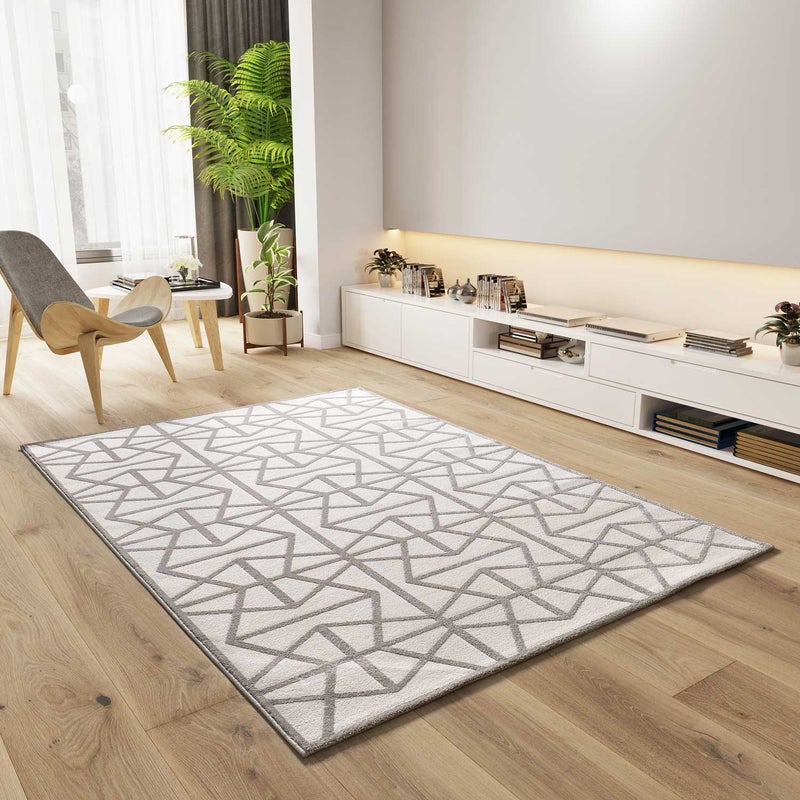 Prostokątny srebrny dywanik wewnętrzny 80 x 150 cm FLORA z geometrycznym tłoczeniem - ATTICGO