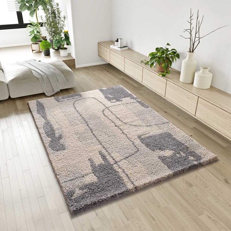 Prostokątny srebrny dywan do wnętrz 80 x 150 cm HELIA shaggy abstract - ATTICGO