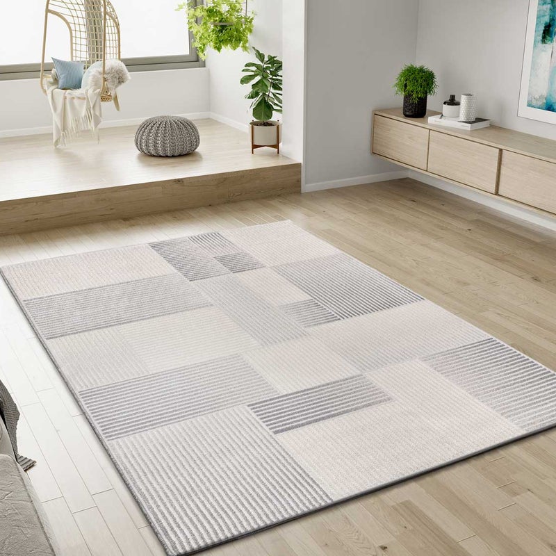 Prostokątny szary dywan do wnętrz 80 x 150 cm BARESA z geometrycznym tłoczeniem - ATTICGO