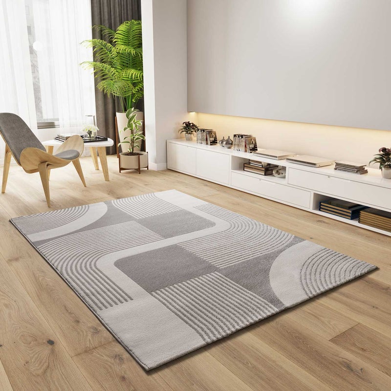 Prostokątny srebrny dywanik wewnętrzny 80 x 150 cm FLORA z geometrycznym tłoczeniem - ATTICGO