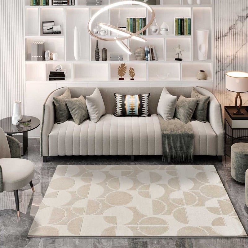 Prostokątny biały dywan wewnętrzny 133 x 190 cm FLORA z geometrycznym tłoczeniem - ATTICGO