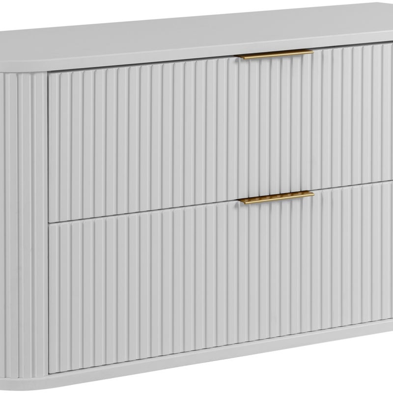 Szafka łazienkowa GLAMOUR 100 cm BIAŁA wisząca ryflowana 2 szuflady SOFT CLOSE + 2 kolory uchwytów