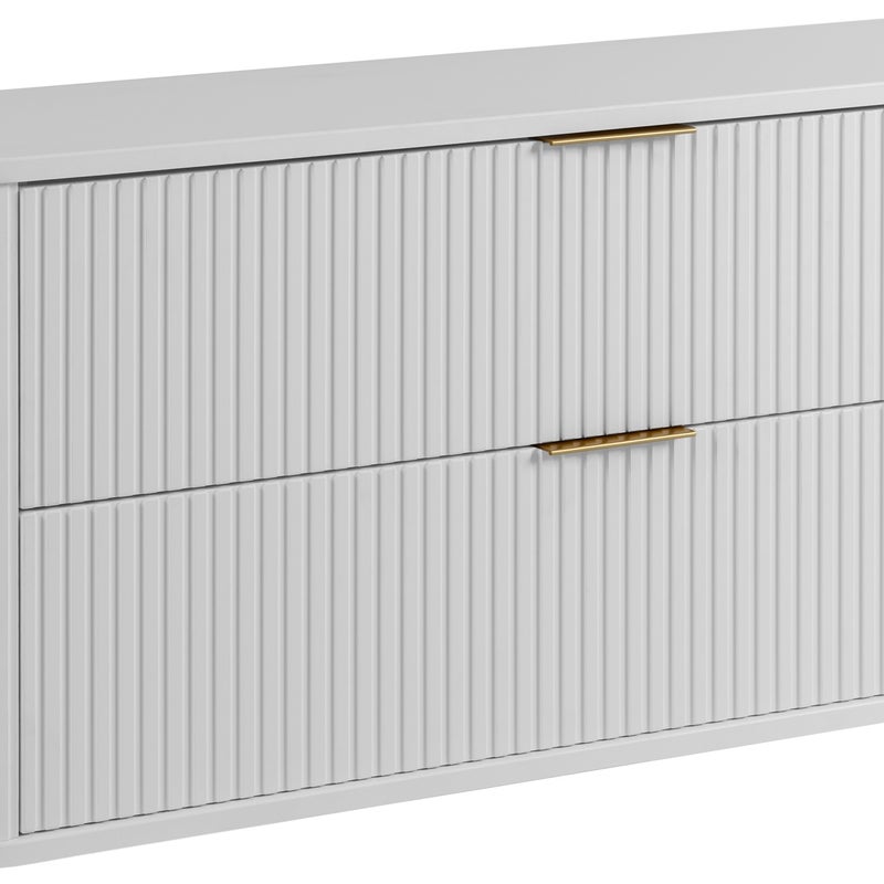 Szafka łazienkowa GLAMOUR 120 cm BIAŁA wisząca ryflowana 2 szuflady SOFT CLOSE + 2 kolory uchwytów