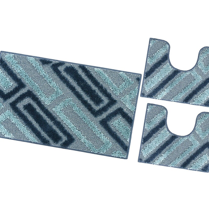 Zestaw 3 Dywaników Mata łazienkowa Nowoczesny Miękki Absorbent Antypoślizgowy Zmywalny Niebieski
