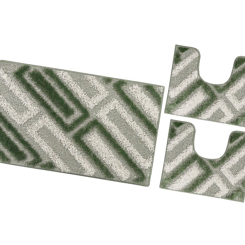 Zestaw 3 Dywaników Mata łazienkowa Nowoczesny Miękki Absorbent Antypoślizgowy Zmywalny Zielony