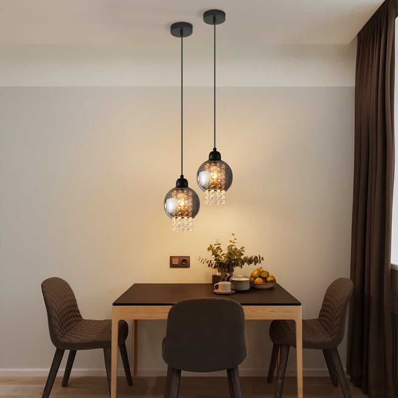 NETTLIFE Czarna kryształowa lampa wisząca do jadalni E27 Nowoczesna lampa wisząca do salonu