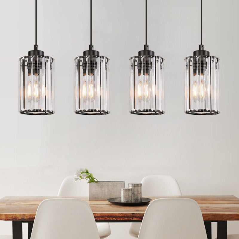 NETTLIFE Nowoczesna czarna kryształowa lampa wisząca nad stół jadalny 4 płomienie E27