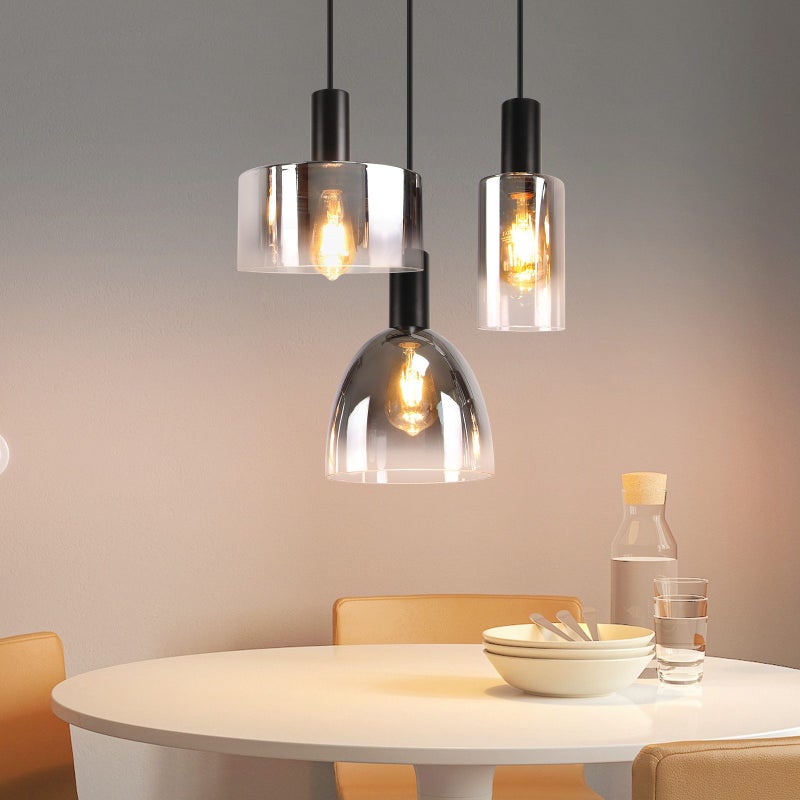 Vintage lampa wisząca do jadalni w kolorze dymu szarego szkła E27 z regulacją wysokości do salonu