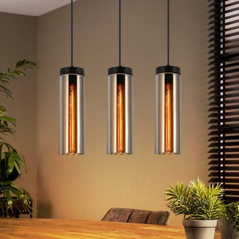 Retro matowa czarna szklana lampa wisząca do jadalni 3 płomienie E27