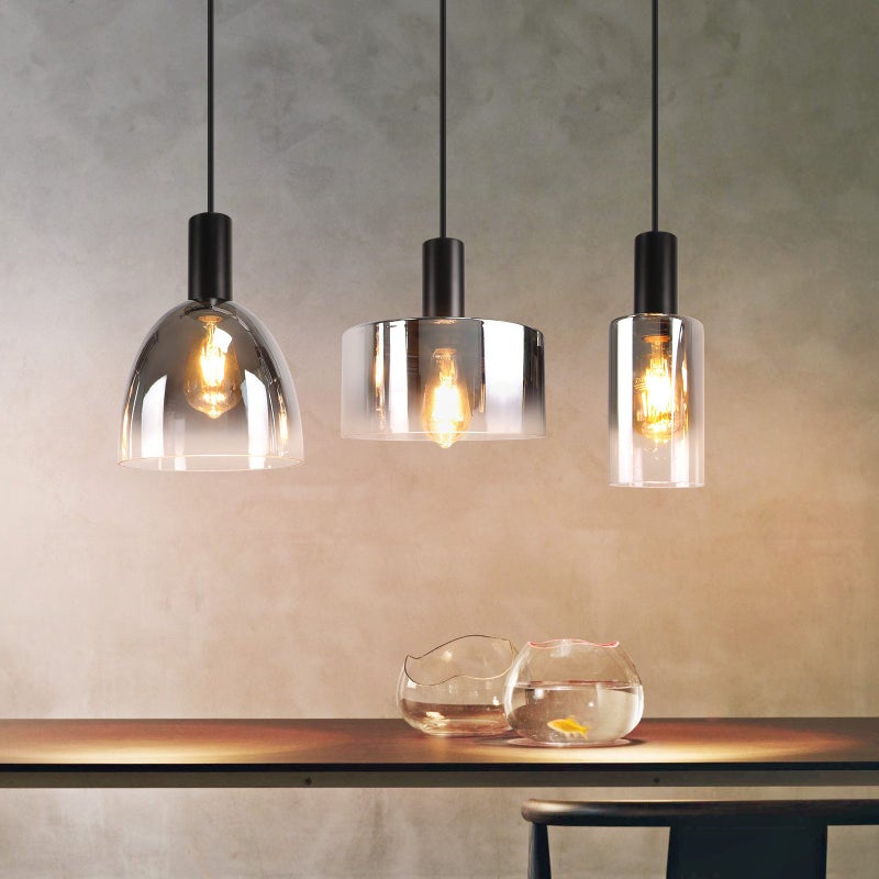 Vintage lampa wisząca do jadalni w kolorze dymu szarego szkła E27 z regulacją wysokości do salonu