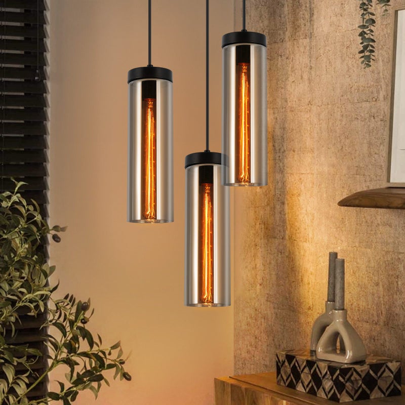 Retro matowa czarna szklana lampa wisząca do jadalni 3 płomienie E27