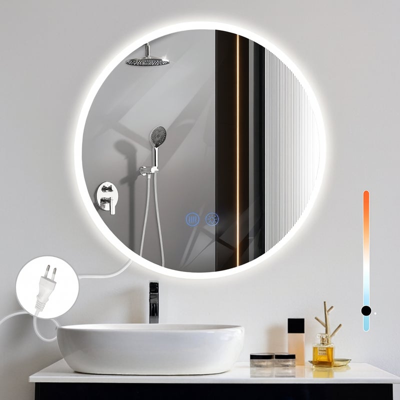 NETTLIFE Lustro z okrągłym oświetleniem Lustro ścienne LED IP44 50 cm z funkcją dotykową Lustro podświetlane okrągłe ze ściemnialnym światłem