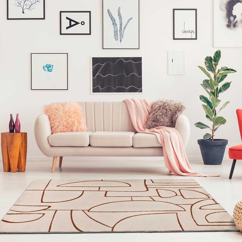 Prostokątny beżowy dywan wewnętrzny / kocioł 80 x 150 cm geometryczny BERUTI - ATTICGO