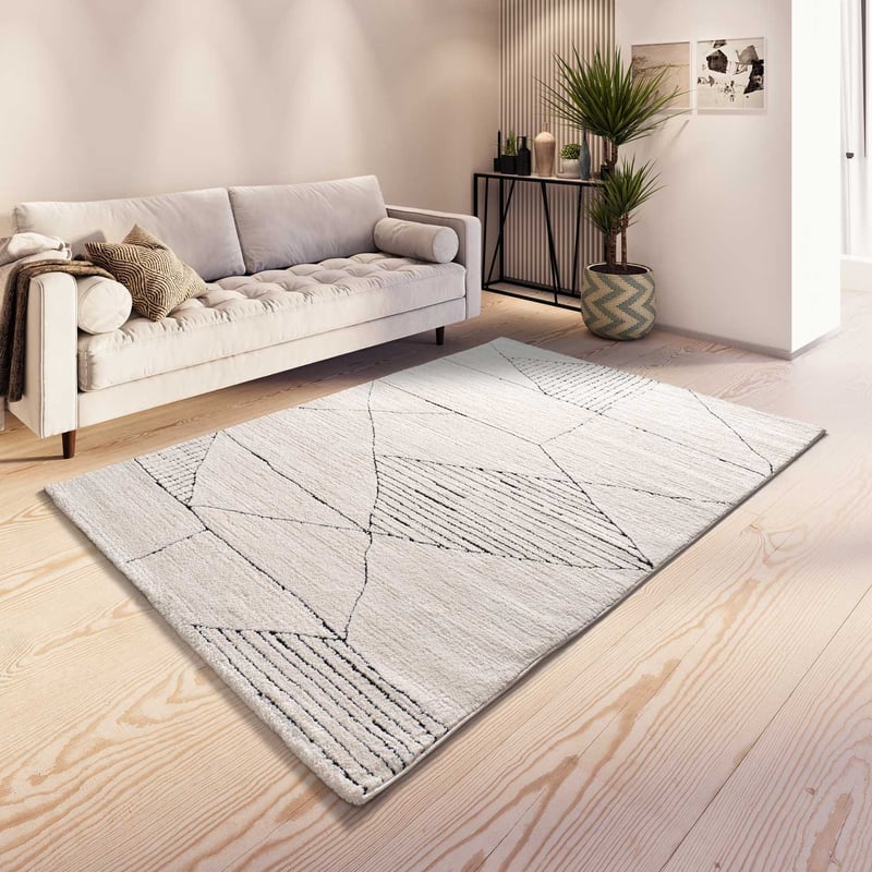 Prostokątny biały dywan wewnętrzny 80 x 150 cm TURIN z etnicznym tłoczeniem - ATTICGO