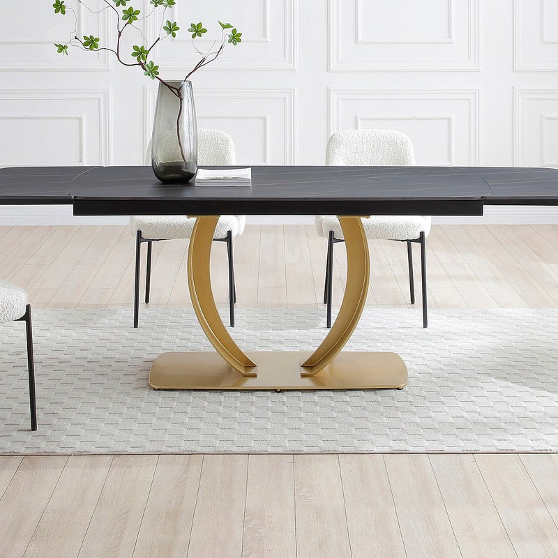 Stół do jadalni rozkładany dla 6 do 10 osób z ceramiki i złotego metalu - Efekt czarnego marmuru - OLIFIA marki Maison Céphy