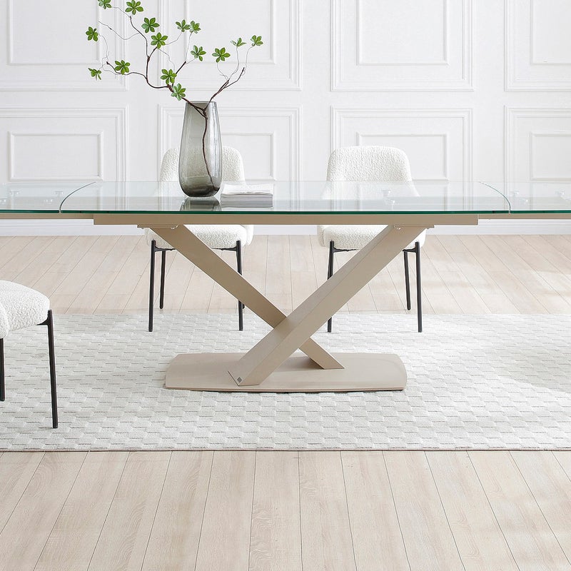 Stół do jadalni rozkładany dla 6 do 10 osób ze szkła hartowanego i metalu - Przezroczysty i beżowy - MALATA marki Maison Céphy
