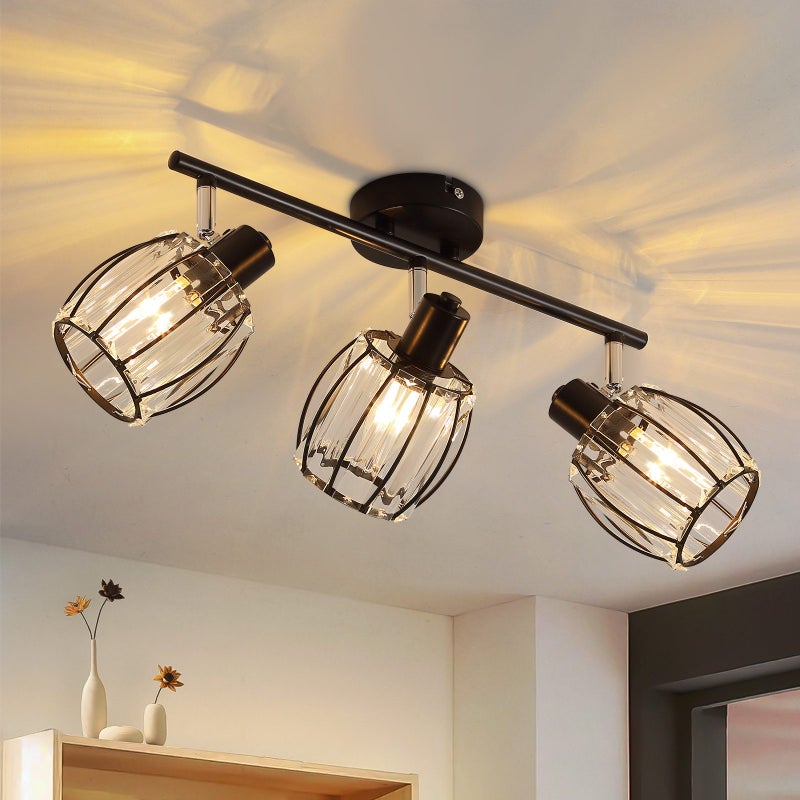 Nettlife Reflektorowa sufitowy 3-punktowy E14, kryształowy abażur, Retro, Lampa do hotelu i salonu