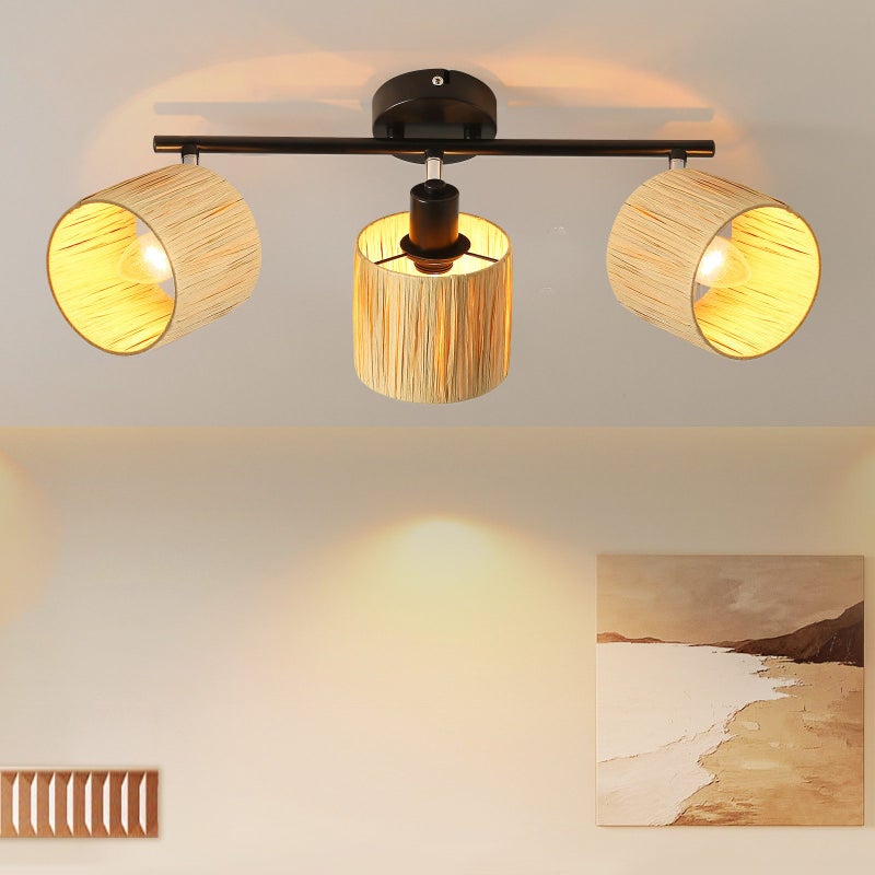 Nettlife Reflektorowa sufitowy 3-punktowy E14, Papierowe Klosze, Czarno-Naturalny, Lampa do Salonu