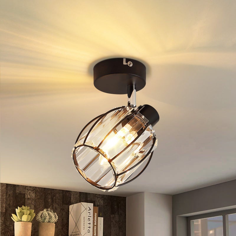Vintage Czarny Kryształowy Reflektorowa Sufitowy E14 Do Korytarza 350° Regulowany Przemysłowy Wymienny