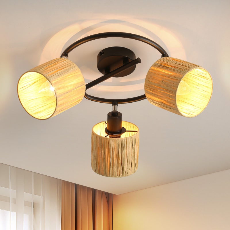 Nettlife Reflektorowa sufitowy 3-punktowy E14, Papierowe Klosze, Czarno-Naturalny, Lampa do Salonu