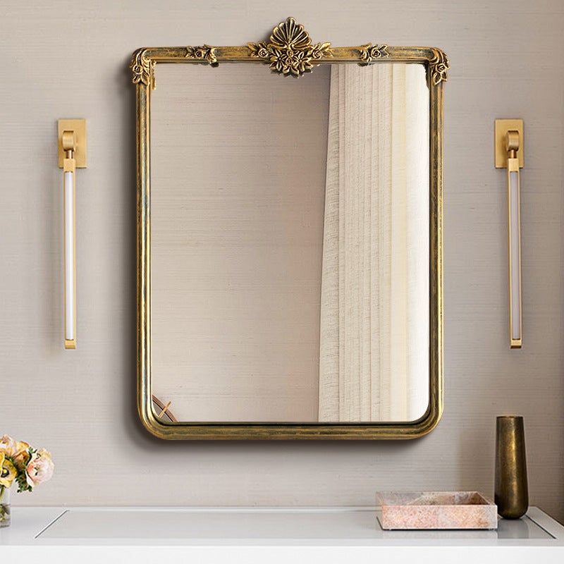 Metalowe lustro dekoracyjne w stylu vintage - lustro łazienkowe z metalową ramą i szkłem o wysokiej rozdzielczości, montaż ścienny, B