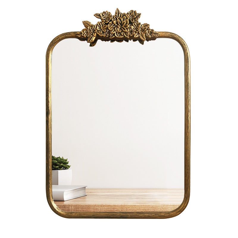 Metalowe lustro dekoracyjne w stylu vintage - lustro łazienkowe z metalową ramą i szkłem o wysokiej rozdzielczości, do montażu na ścianie, A