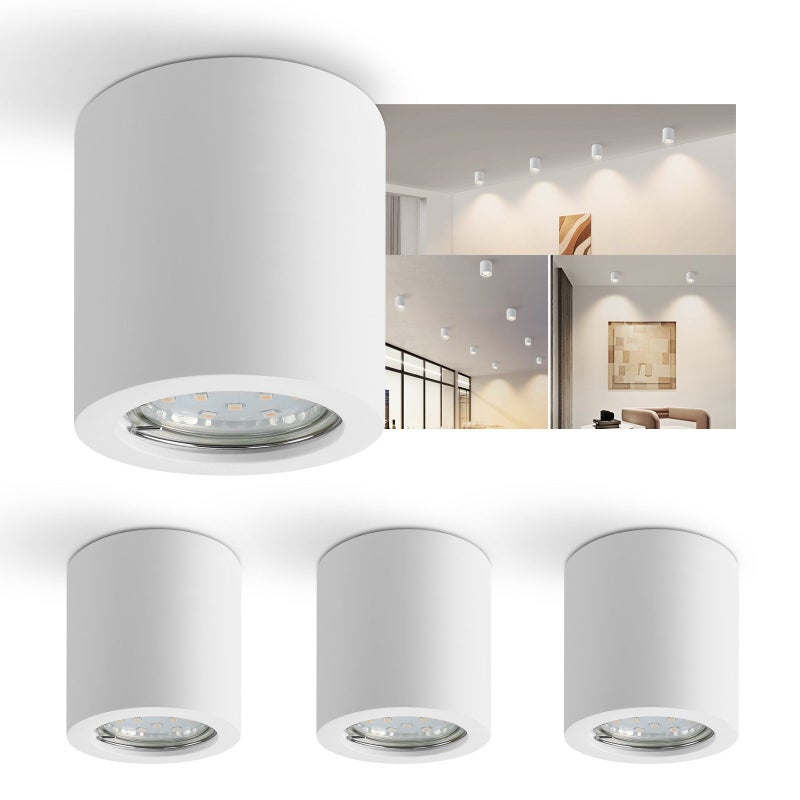 NETTLIFE 4 sztuki GU10 do montażu powierzchniowego, białe, okrągłe Reflektoroway, nowoczesny styl, małe, 40 W