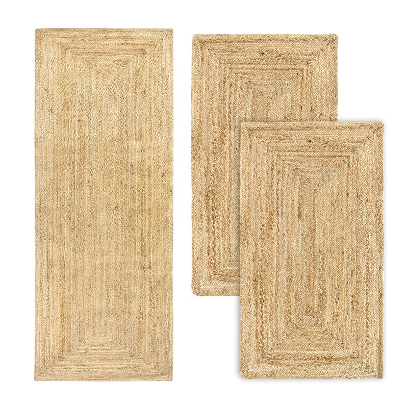 Hamid - Zestaw 3 dywanów Alhambra z naturalnej juty: 2 dywany 150 x 80 cm + 1 dywan 200 x 80 cm